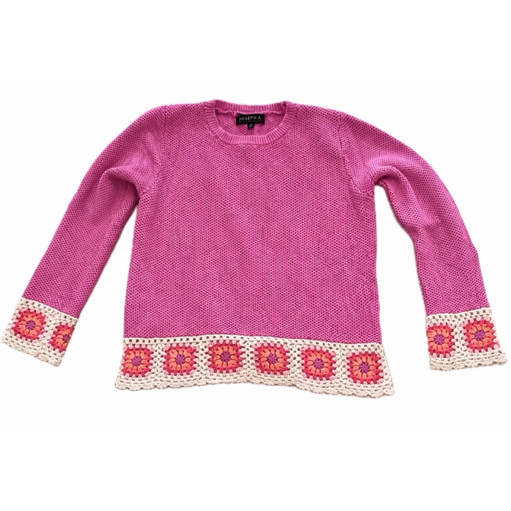 Joseph A Pink Silk Blend Sweater Crochet Detail Spring Knit Medium